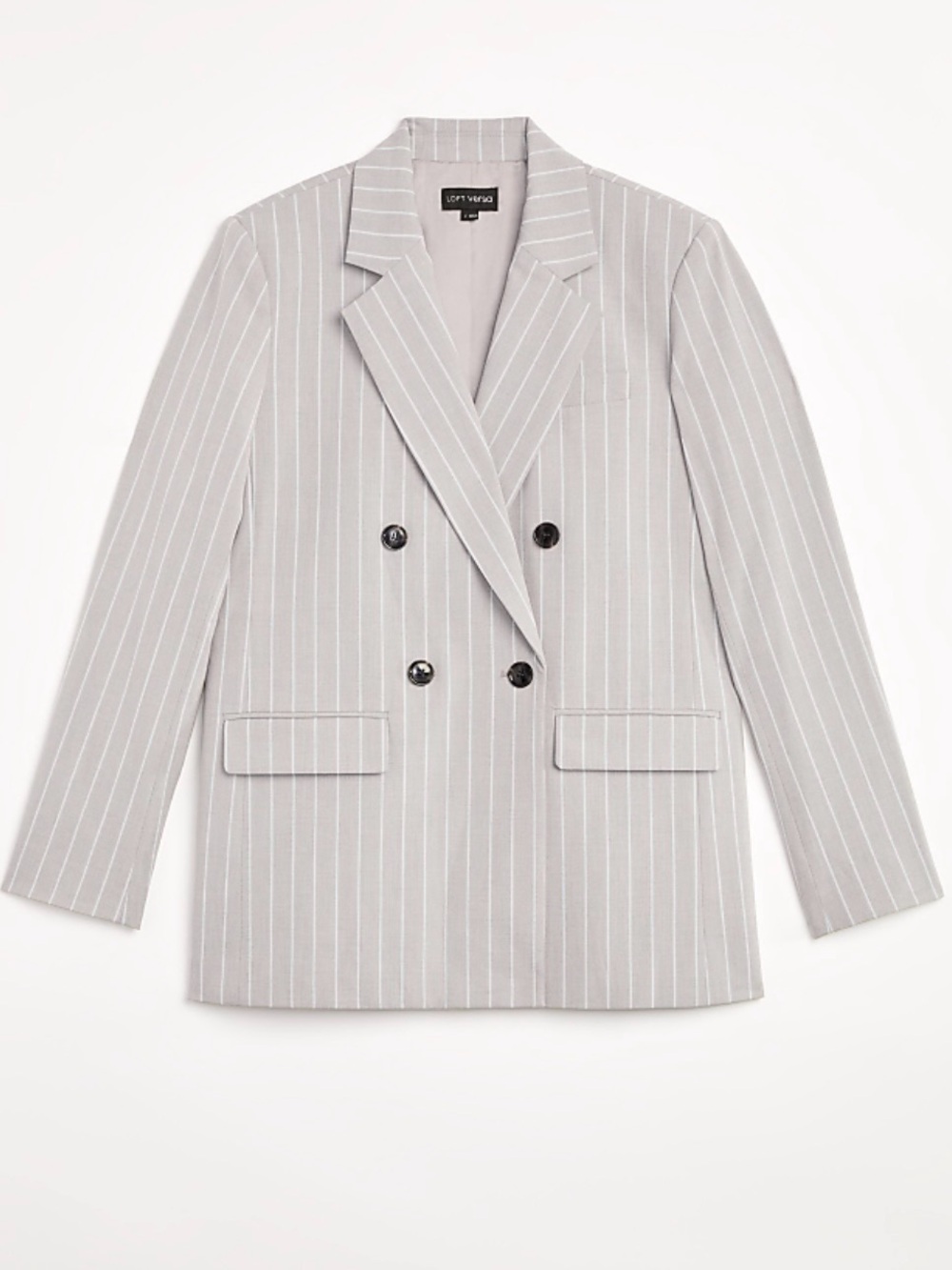 LOFT Light Gray Pinstripe Double-Breasted Blazer